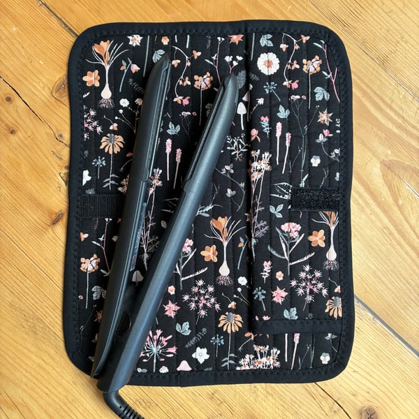Floral And Mushroom Print Quilted Fabric Heat Resistant Hair Straightener Mat