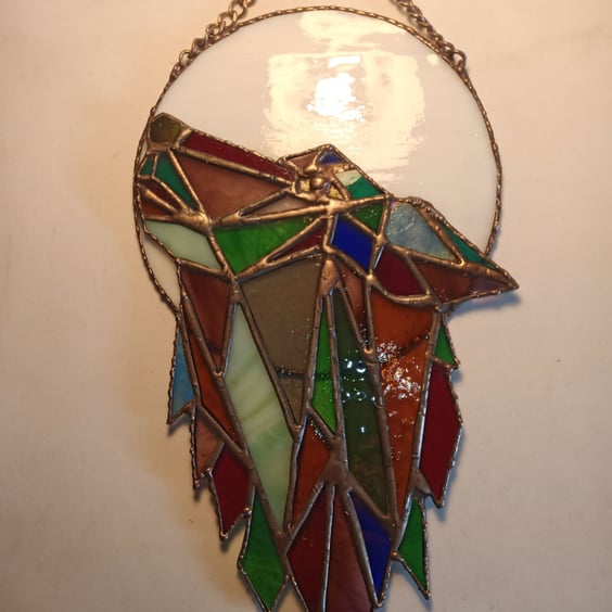 Stained glass Wolf sun catcher hanging decoration