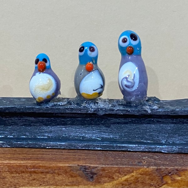 Lofty and Pals - Lamp work Pigeon Mini Diorama - Lunch Break