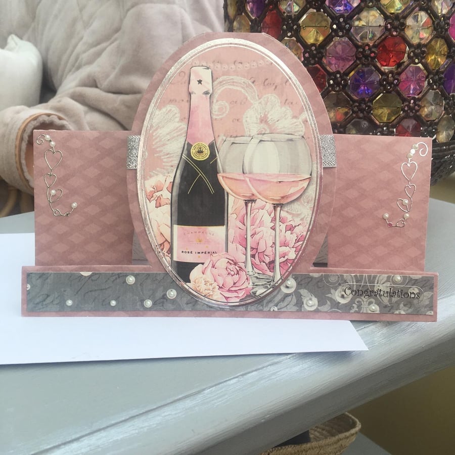 Congratulations pink Champagne fancy shaped card