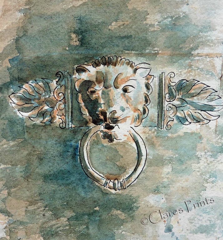 Lion Head Art Watercolour Original Architecture Painting 