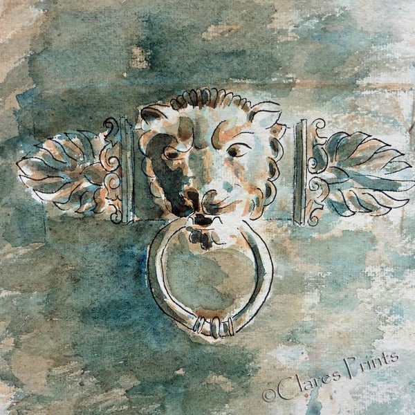 Lion Head Art Watercolour Original Architecture Painting 