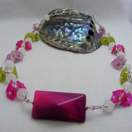 Pinks and Green Flower Necklace