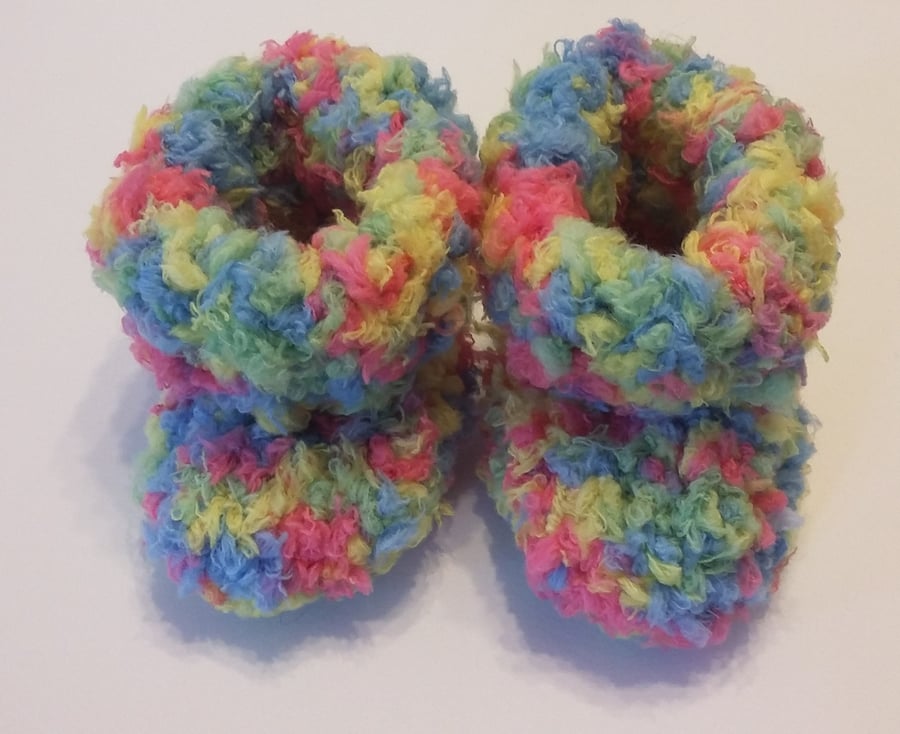 Snuggly Hand Knitted Bootees 0 to 6 months - Multi Coloured