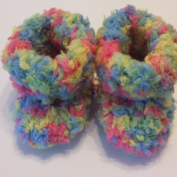 Snuggly Hand Knitted Bootees 0 to 6 months - Multi Coloured