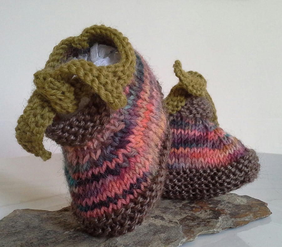 Unisex Baby Shoes with Designer Hand Dyed Merino Wool yarn  0-6 months