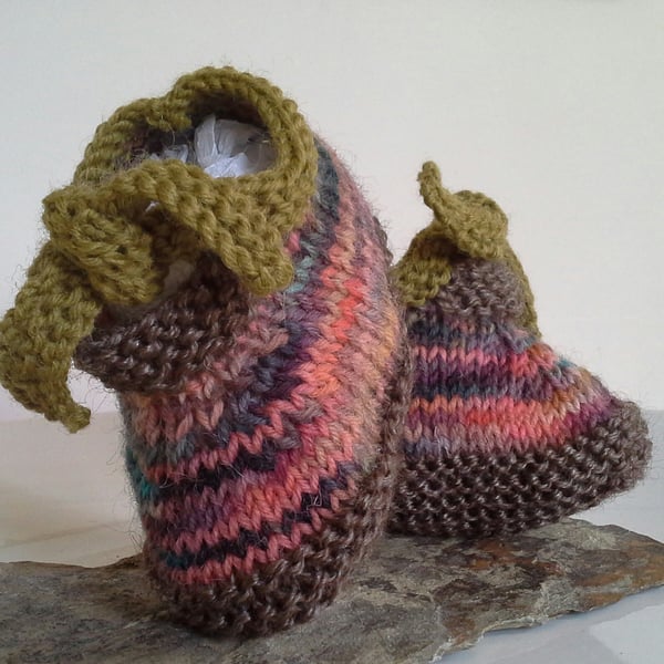 Unisex Baby Shoes with Designer Hand Dyed Merino Wool yarn  0-6 months