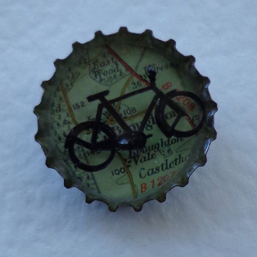 People & Places - Mini Worlds Brooch & Vintage Map Pouch - Bicycle in Broughton