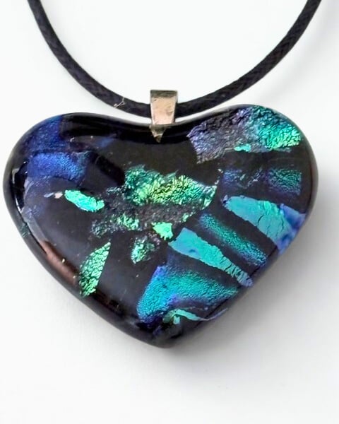 Blue Heart Fused Glass Pendant