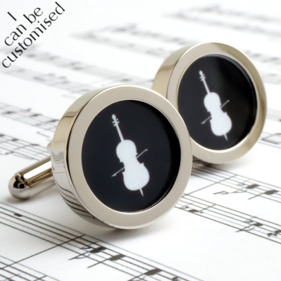 Cello Cufflinks in Black and White Silhouette for Musicians