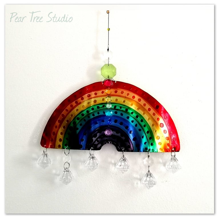Tin Rainbow Mobile Decoration. Handmade from a coffee tin.
