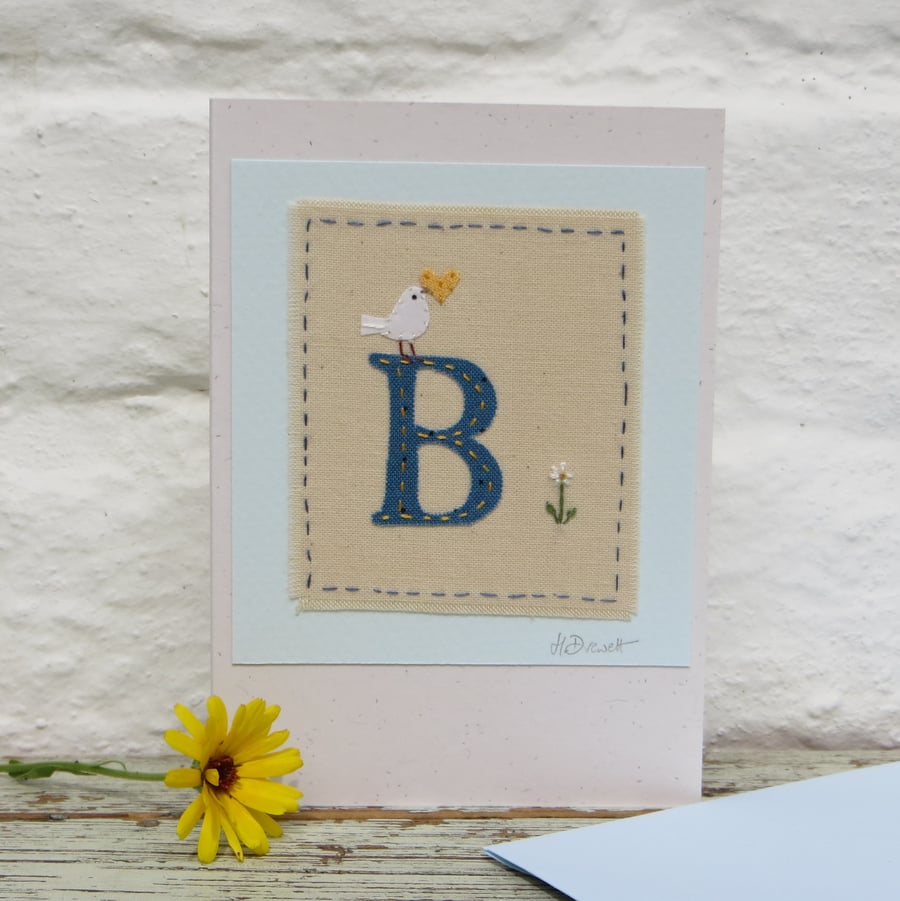 Sweet little hand-stitched letter B New Baby, Christening or birthday.....