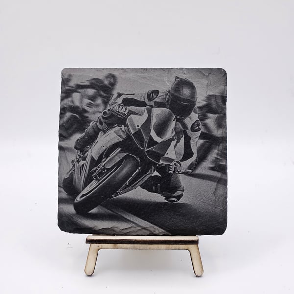 Motorbike engraved slate