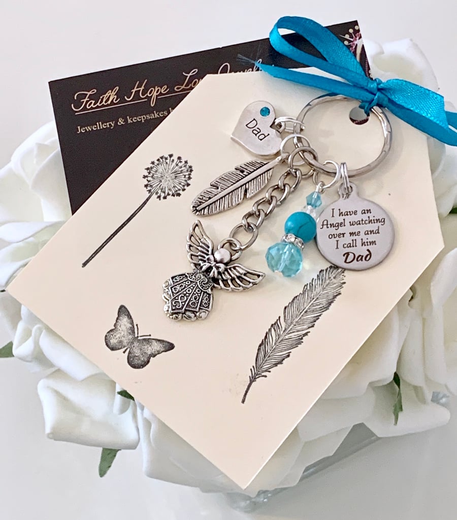 Dad Gemstone Memorial Keyring Heaven Angel Keepsake  