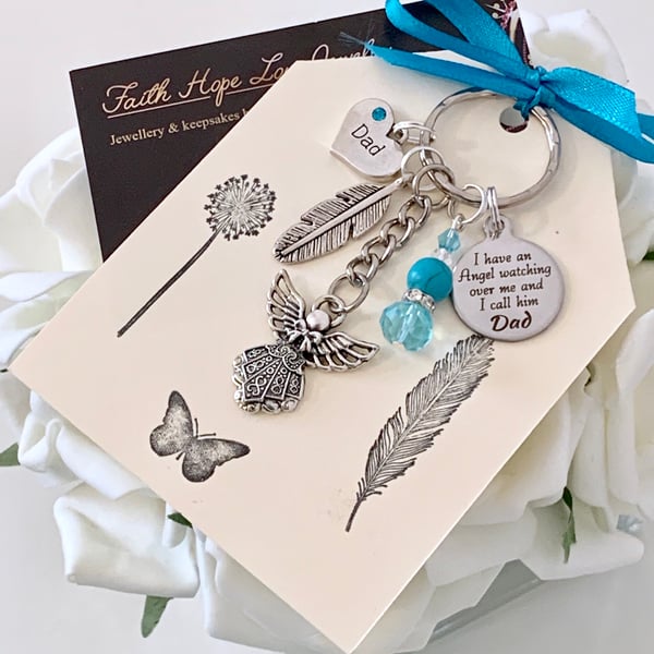 Dad Gemstone Memorial Keyring Heaven Angel Keepsake  