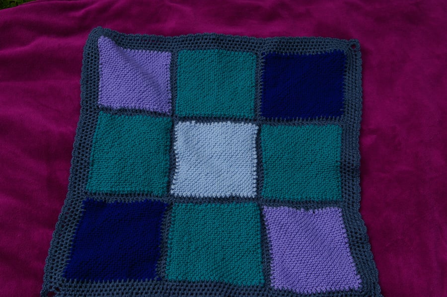 Blanket - Blue and Green Knitted Patchwork Small Blanket