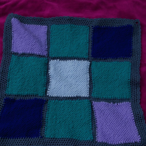 Blanket - Blue and Green Knitted Patchwork Small Blanket