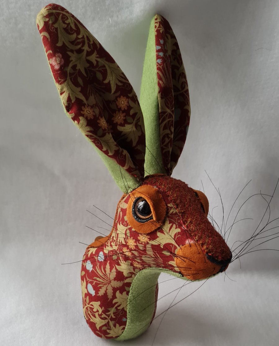 Faux hare head wall mount in May Morris fabric  