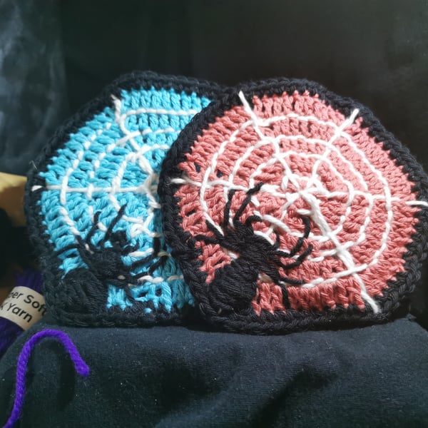 Halloween Coasters - Spider on web. Set of 2. Free next day delivery