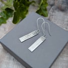 Sterling Silver Long Rectangle Earrings with Ribbon Pattern - JBJ1101
