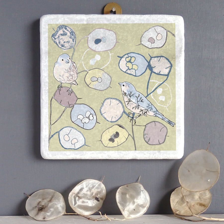 Honesty And Bird Design Marble Wall Art