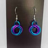 Earrings in blue and purple chainmail anodised aluminium on antiqued findings.