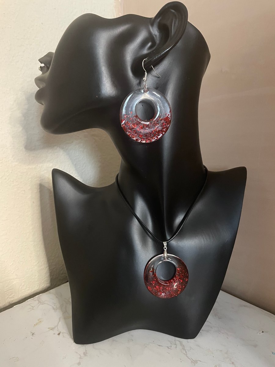Handmade Resin Necklace and Earrings Set