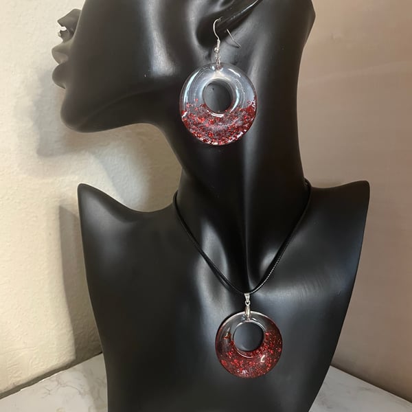 Handmade Resin Necklace and Earrings Set