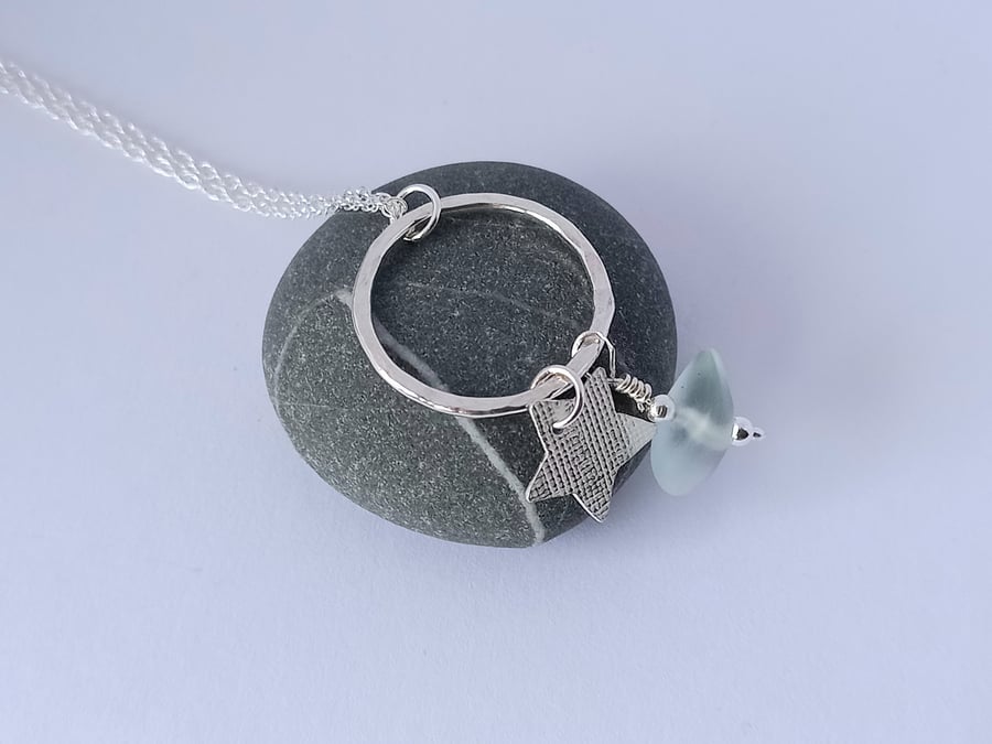 Silver star and seaglass pendant 