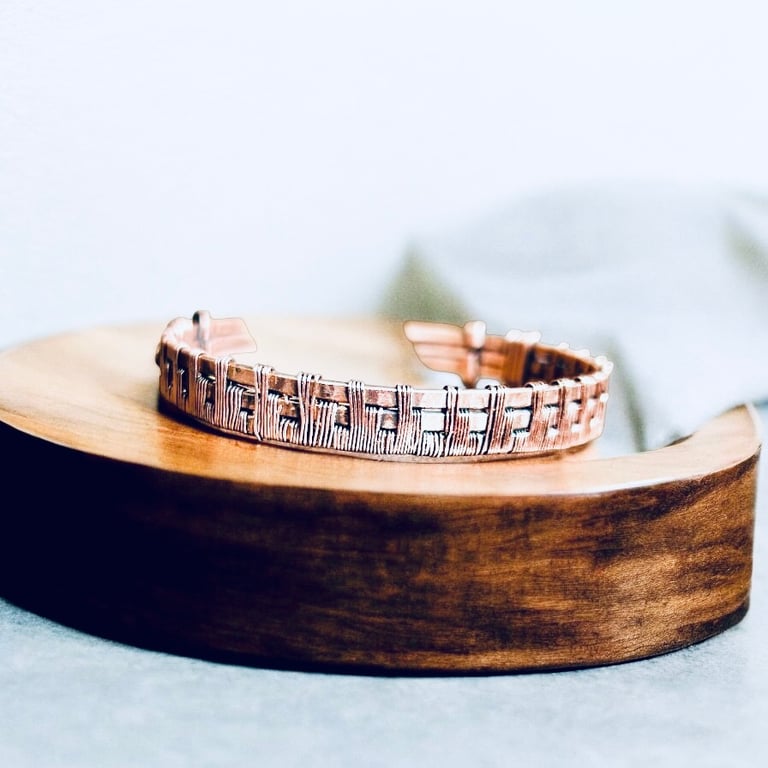 Cuff Bangle - Large & Solid Copper - Unisex - Gift Boxed - 7yr Anniversary