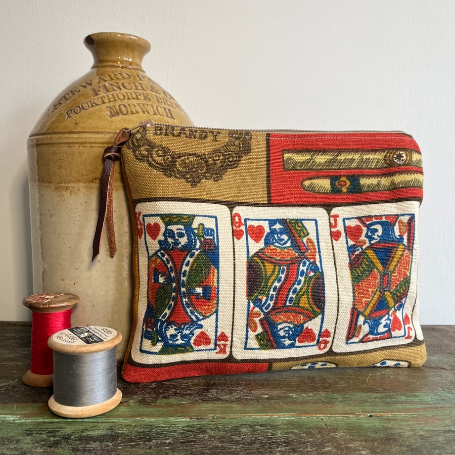 Vintage Minor Vices linen and velvet zip pouch