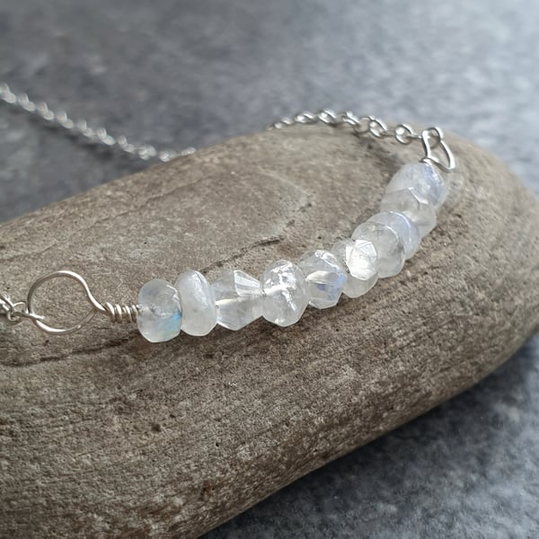 Moonstone necklace, Gemstone bar pendant, June birthstone gift