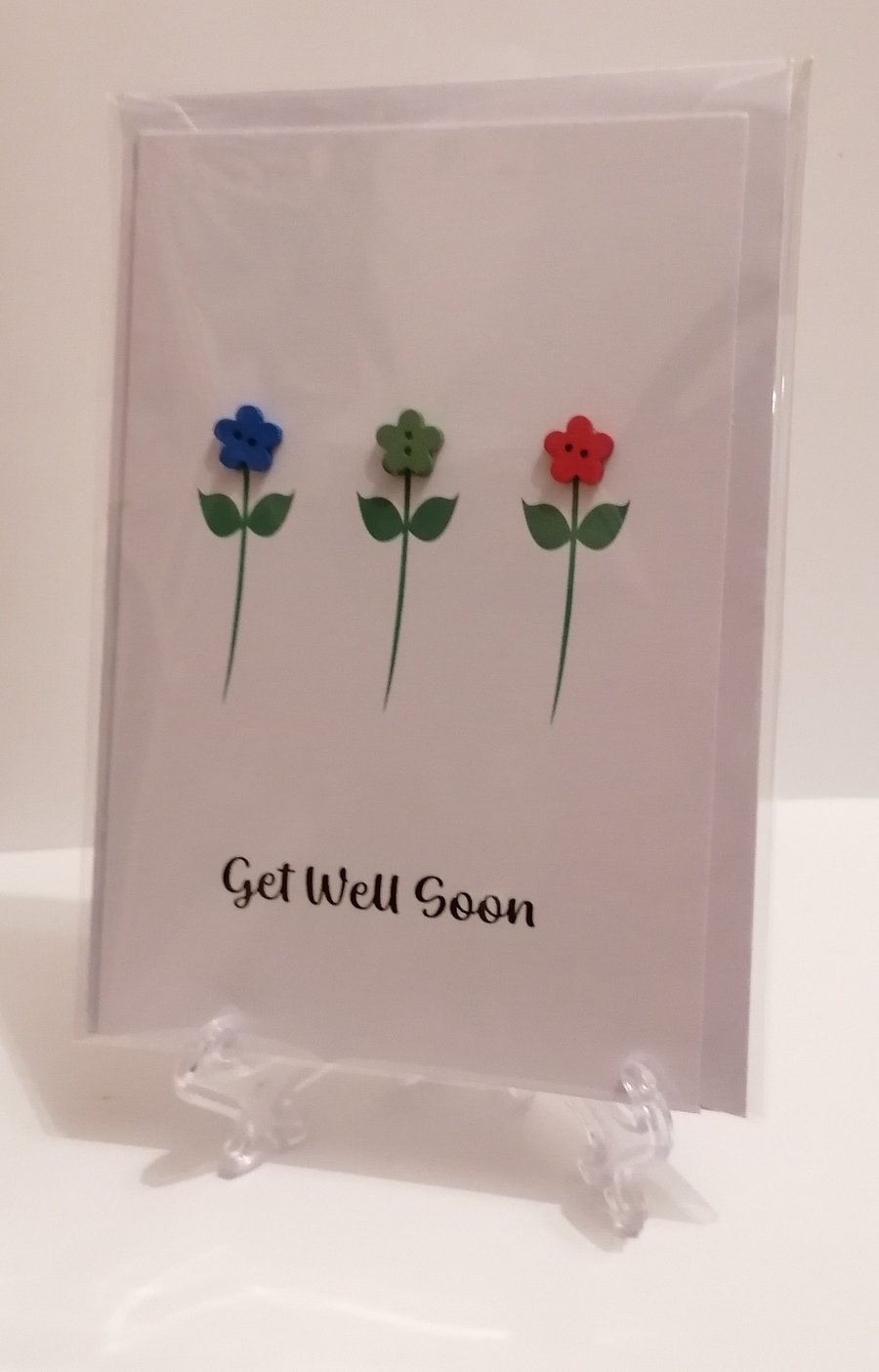 Get Well Soon flower buttons greetings card - Folksy