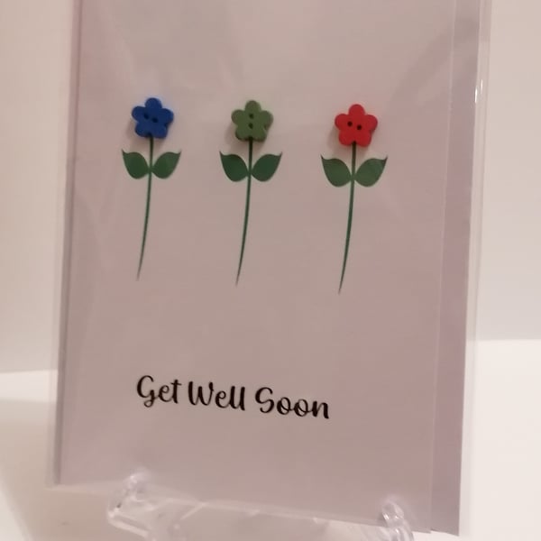 Get Well Soon flower buttons greetings card 