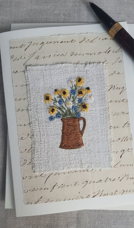 Hand embroidered blank greetings card