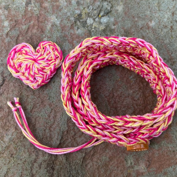 Crochet wrap bracelet with matching heart pin