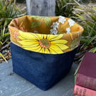 Vintage Cromer cotton and denim reversible storage basket plant pot