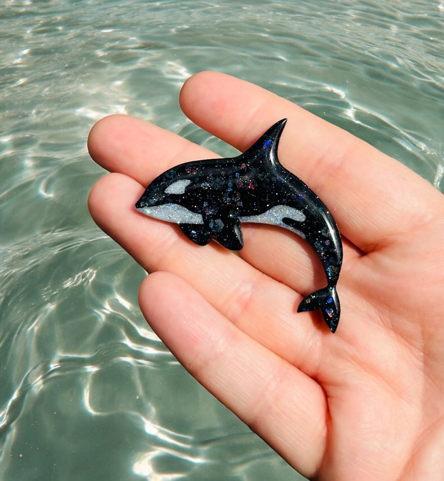 Handmade orca brooch, orca gift, orca brooch, orca