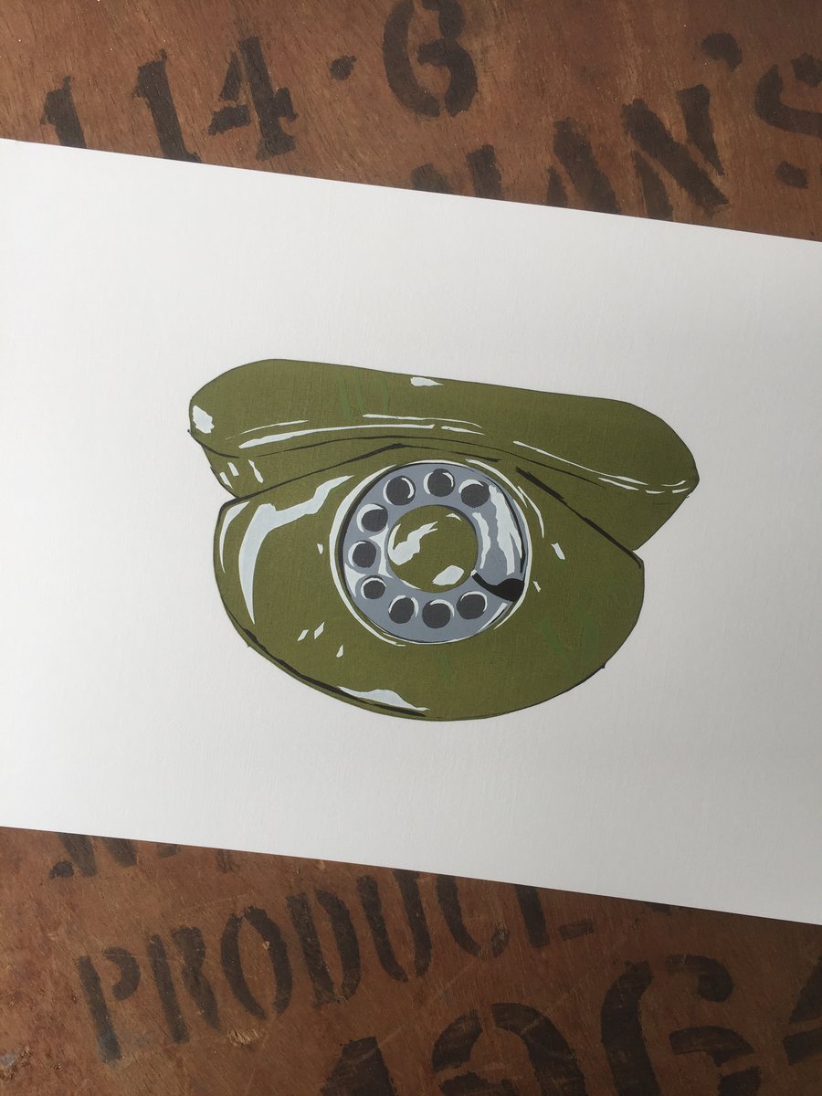 1980s Green Dawn Telephone - Handmade Silkscreen Print 10 x 8" (25.5 x 20cm)