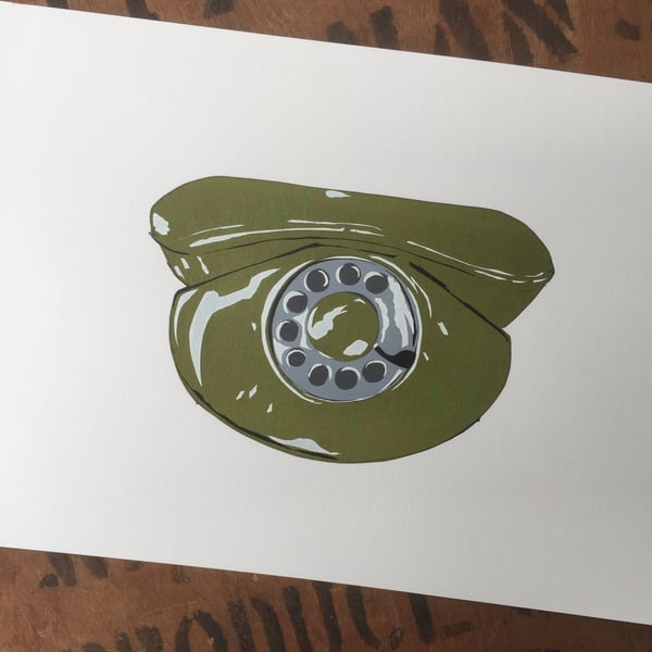 1980s Green Dawn Telephone - Handmade Silkscreen Print 10 x 8" (25.5 x 20cm)