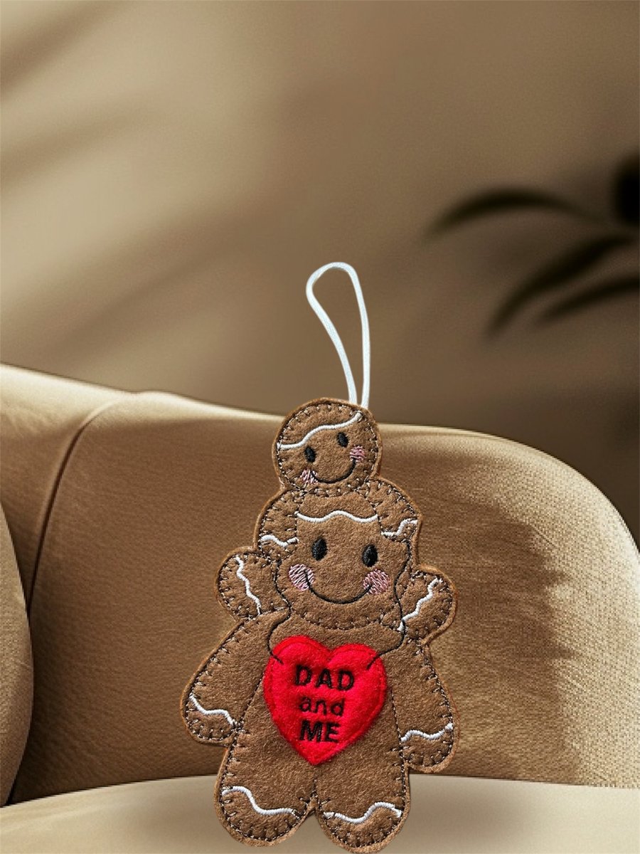 Dad and me Gingerbread man and child Embroidered Hanging Keepsake