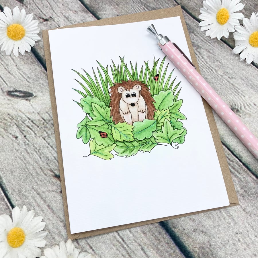 Hedgehog Sitting in the Grass Card - Blank Card - Any Occasion - Birthday Card