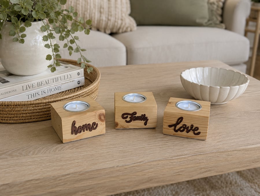 Handmade Wooden Candle Holder Set - Reclaimed Wood Tea Lights