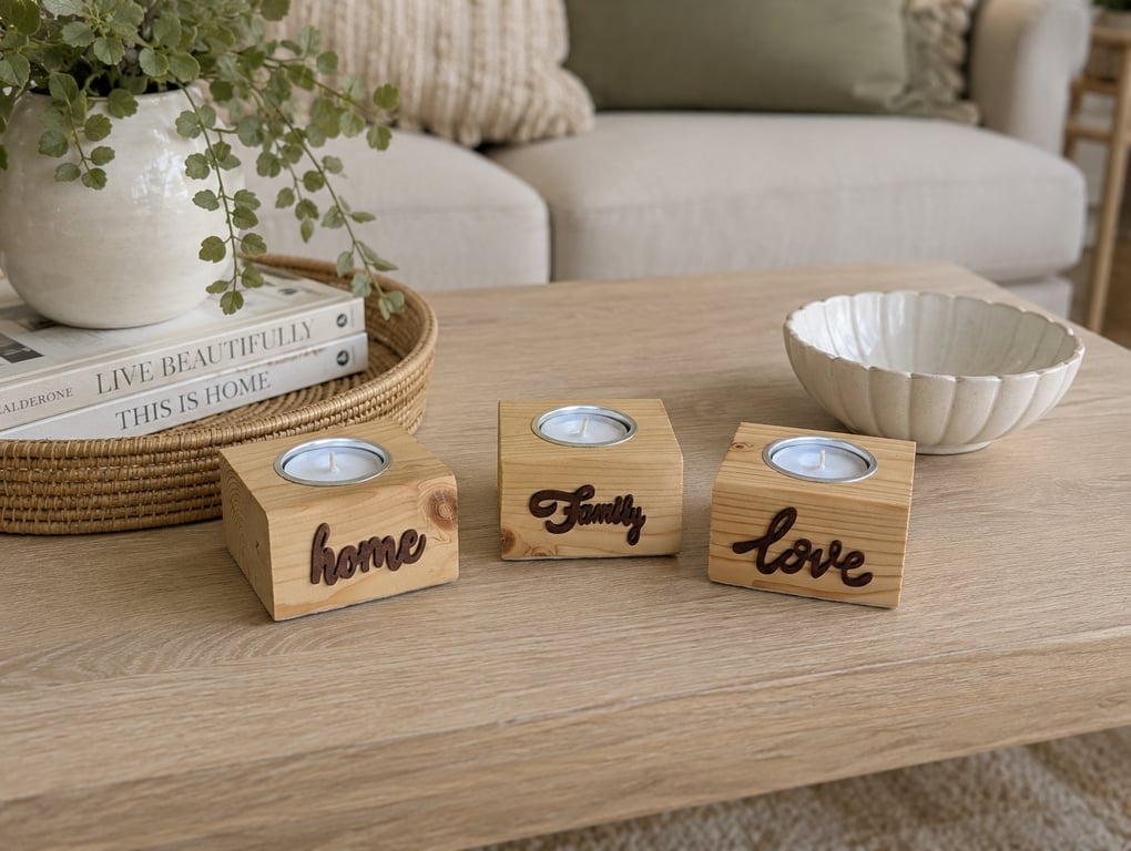 Handmade Wooden Candle Holder Set - Reclaimed Wood Tea Lights
