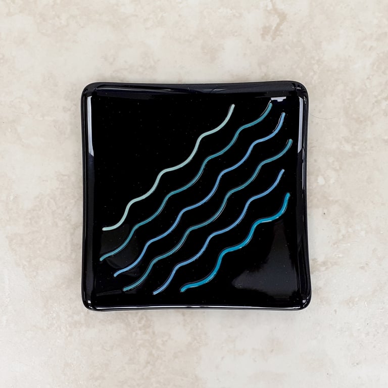 Fused glass soap dish, waves design