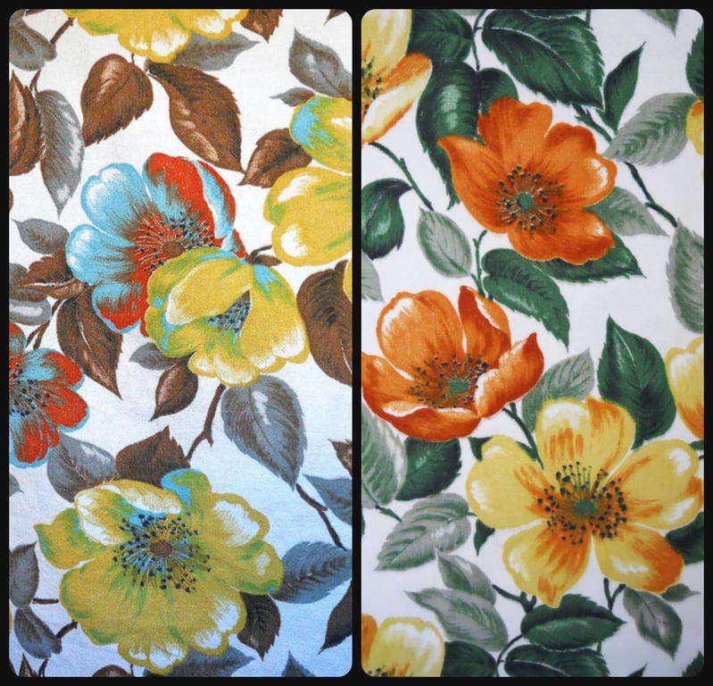 ORANGE Or BLUE Wild ROSE MCM 50s 60s Vintage Barkcloth Fabric Lampshade option 