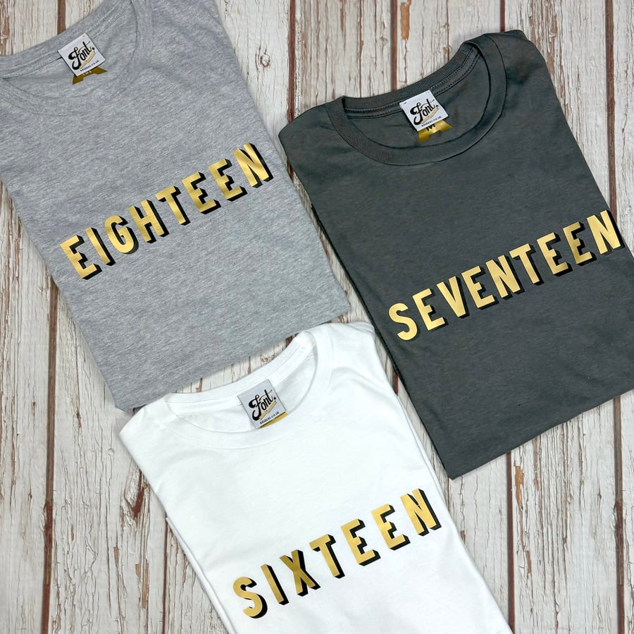SIXTEEN, SEVENTEEN, EIGHTEEN Birthday T-shirt- Number party outfit. 