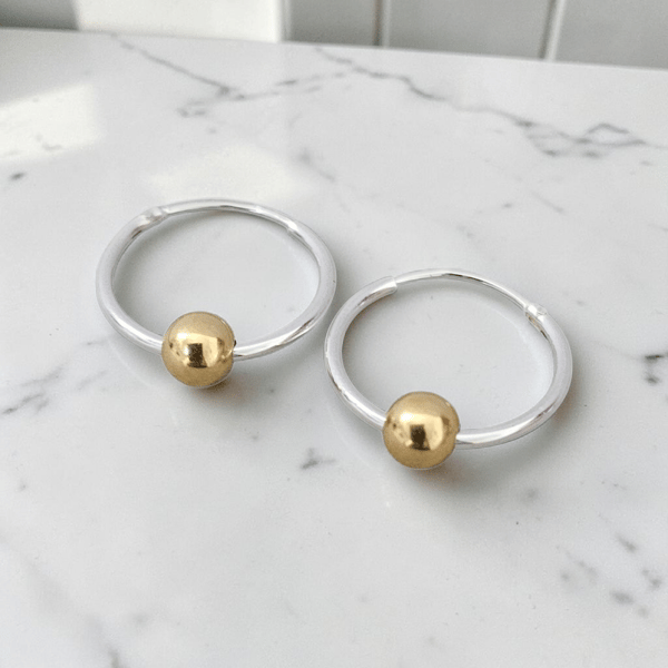 Sterling Silver Hoop Earrings Gold Vermeil Bead Hoop Earrings 