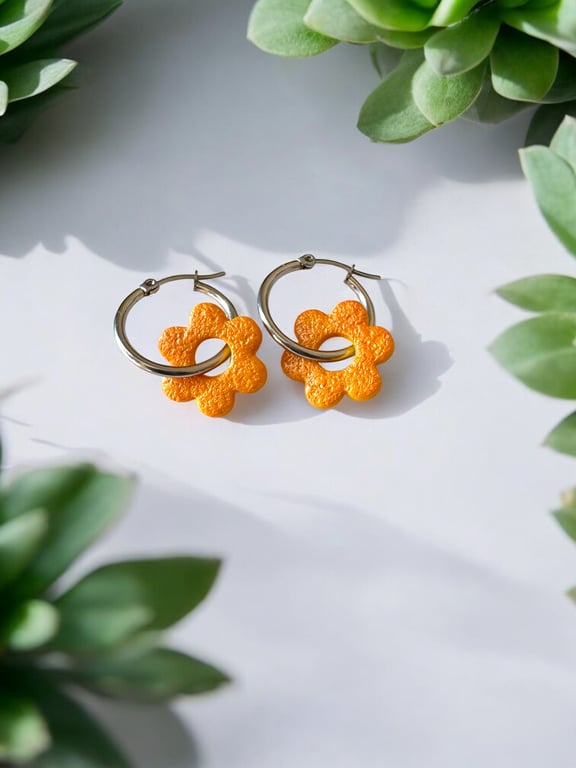 Yellow Sunset Flower Hoop Earrings