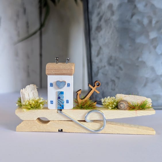 Tiny Handmade Coastal Wooden Peg Cottage Decoration 